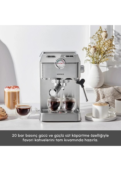 Coffee Art 1101 Süt Köpürtücülü, 20 Bar Basınçlı, Espresso, Latte, Cappuccino, Americano Makinesi 1,5l Inox modelleri