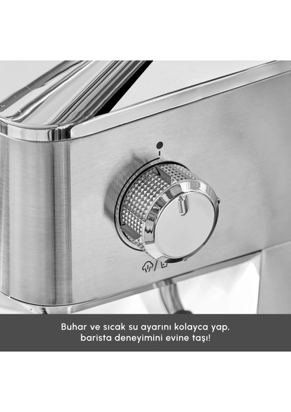 Coffee Art 1101 Süt Köpürtücülü, 20 Bar Basınçlı, Espresso, Latte, Cappuccino, Americano Makinesi 1,5l Inox