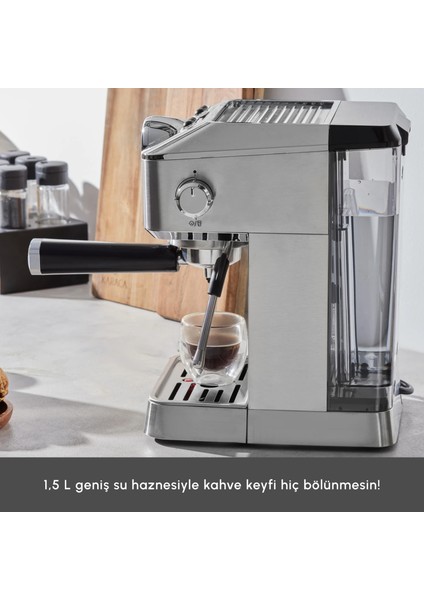 Coffee Art 1101 Süt Köpürtücülü, 20 Bar Basınçlı, Espresso, Latte, Cappuccino, Americano Makinesi 1,5l Inox