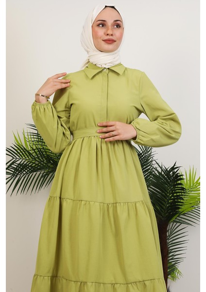 Standart Yaka Düğmeli Elbise Fıstık Yeşil indirimleri
