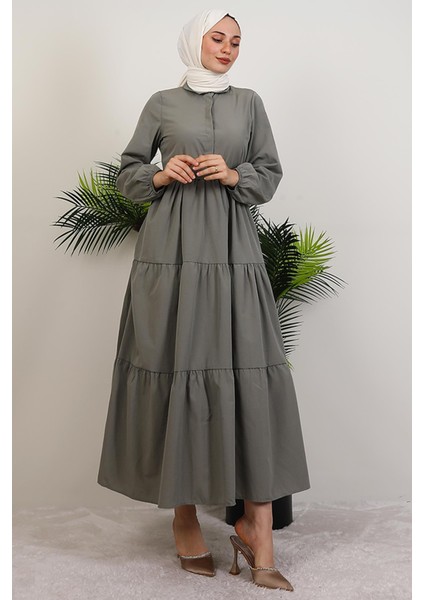 Standart Yaka Düğmeli Elbise Gri fiyatları