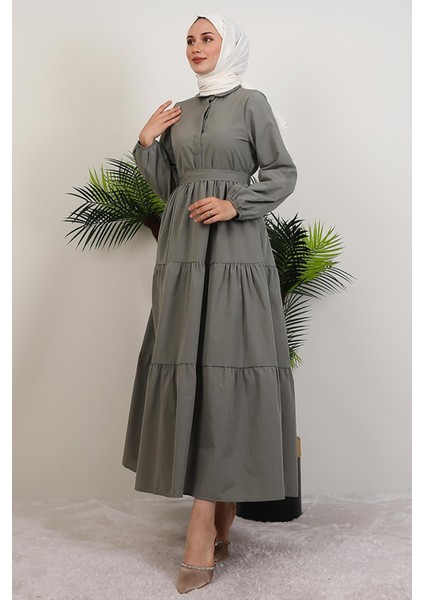Standart Yaka Düğmeli Elbise Gri modelleri