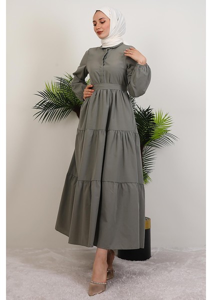 Standart Yaka Düğmeli Elbise Gri fırsatları