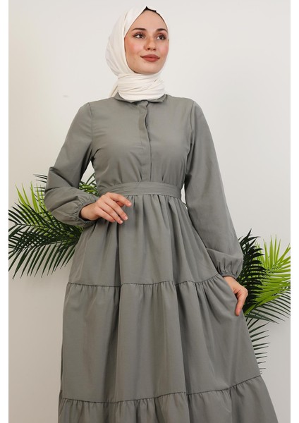 Standart Yaka Düğmeli Elbise Gri indirimleri