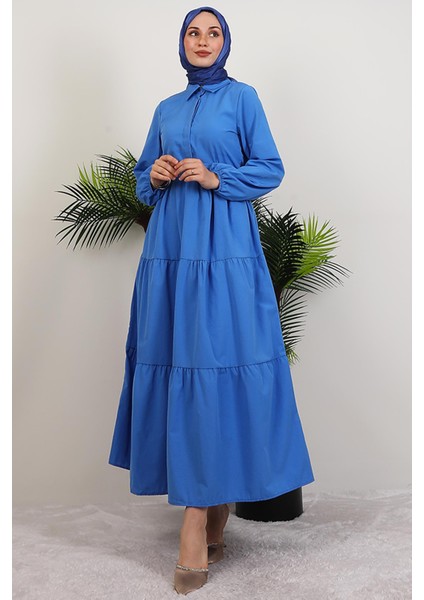 Standart Yaka Düğmeli Elbise Saks modelleri