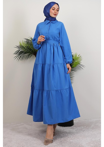 Standart Yaka Düğmeli Elbise Saks fırsatları