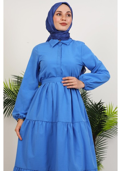 Standart Yaka Düğmeli Elbise Saks indirimleri