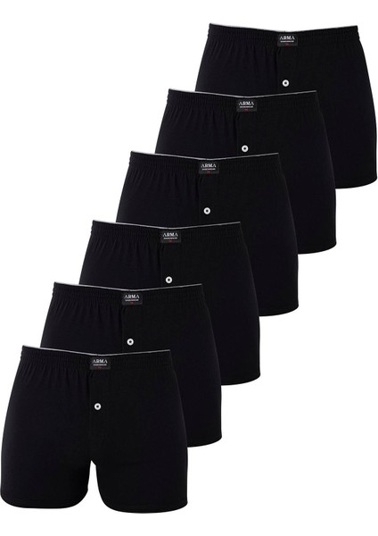 6'lı Paket Siyah Erkek Penye Havlu Bel Boxer %100 Pamuk