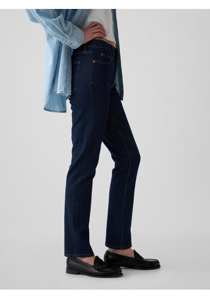 Kadın Lacivert Mid Rise Vintage Slim Jean Pantolon