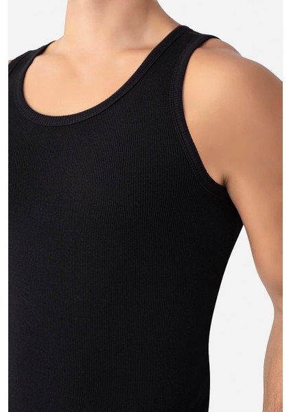 Erkek Siyah Fitilli Atlet Pamuklu Likralı Kaşkorse Halter Yaka Slim Fit Atlet fiyatları