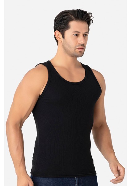 Erkek Siyah Fitilli Atlet Pamuklu Likralı Kaşkorse Halter Yaka Slim Fit Atlet modelleri