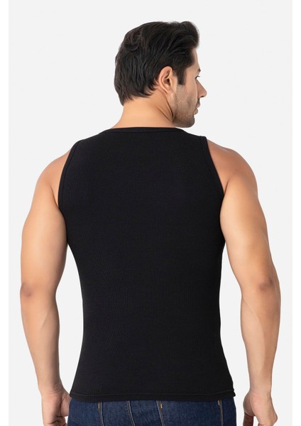 Erkek Siyah Fitilli Atlet Pamuklu Likralı Kaşkorse Halter Yaka Slim Fit Atlet fırsatları