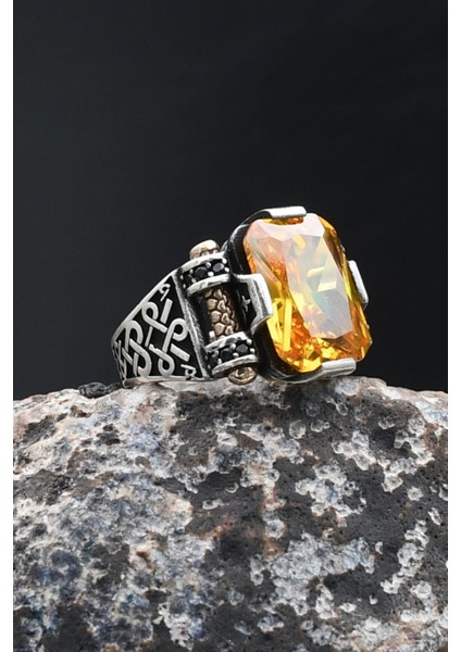 Sitrin Taşlı Baget Kesim 925 Ayar Gümüş Yüzük 902212