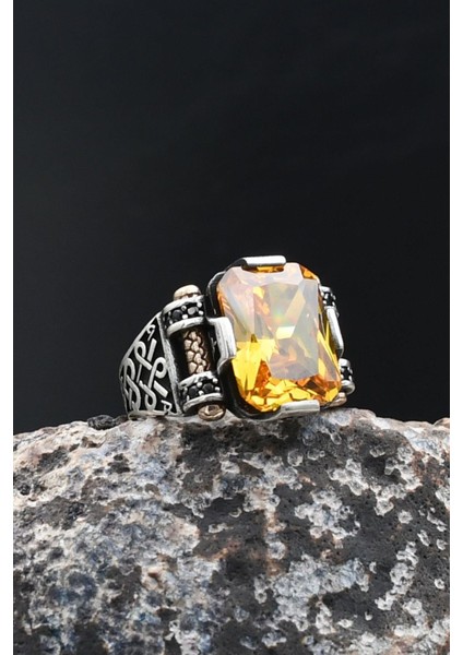 Sitrin Taşlı Baget Kesim 925 Ayar Gümüş Yüzük 902212 fiyatları