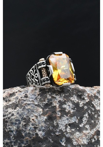 Sitrin Taşlı Baget Kesim 925 Ayar Gümüş Yüzük 902212 modelleri