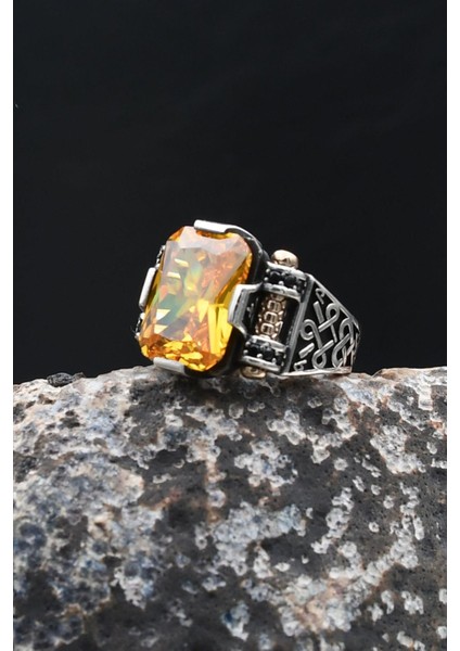 Sitrin Taşlı Baget Kesim 925 Ayar Gümüş Yüzük 902212 indirimleri