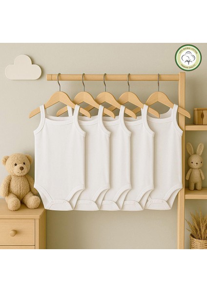 5'li Beyaz Askılı Body Pamuklu Dokuma Hassas Ciltler İçin Uygun