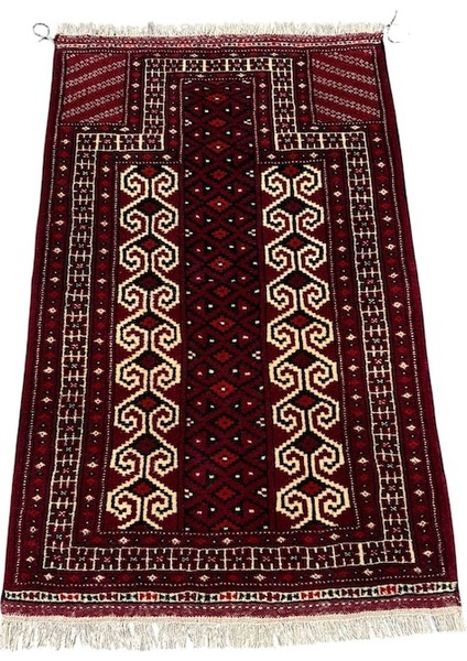 El Dokuma Sıfır Afgan Halısı Seccade 80X130 Kırmızı Yün Namazlık