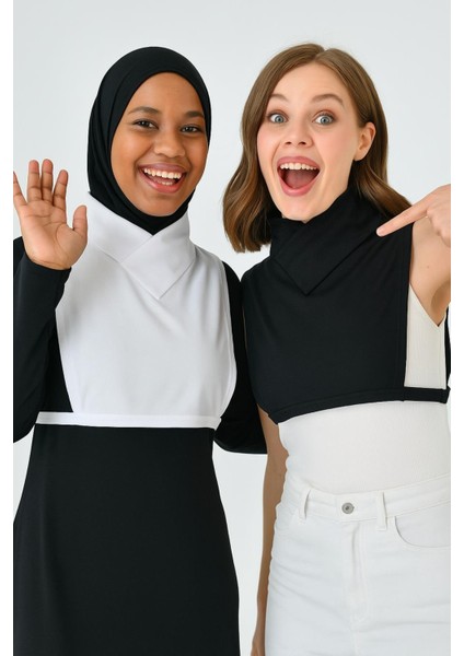 Mırach 2'li Çapraz Yaka Boyunluk - Siyah Beyaz | Tesettür Crop Body Boyunluk Bluz Içlik