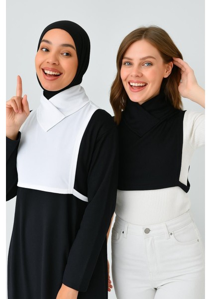Mırach 2'li Çapraz Yaka Boyunluk - Siyah Beyaz | Tesettür Crop Body Boyunluk Bluz Içlik fiyatları