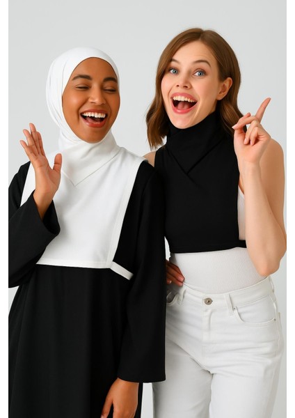 Mırach 2'li Çapraz Yaka Boyunluk - Siyah Beyaz | Tesettür Crop Body Boyunluk Bluz Içlik modelleri