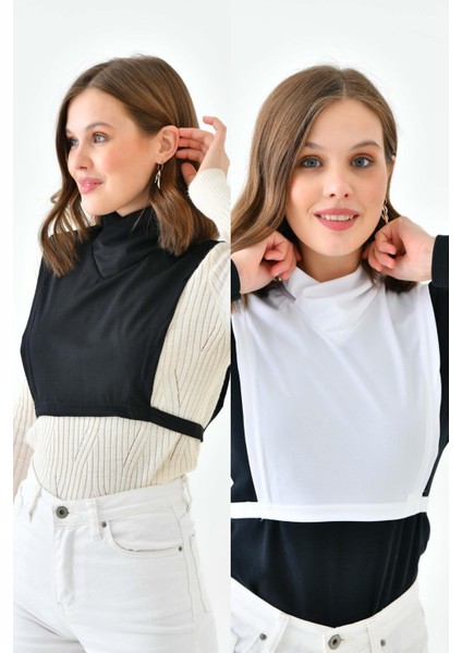 Mırach 2'li Çapraz Yaka Boyunluk - Siyah Beyaz | Tesettür Crop Body Boyunluk Bluz Içlik fırsatları