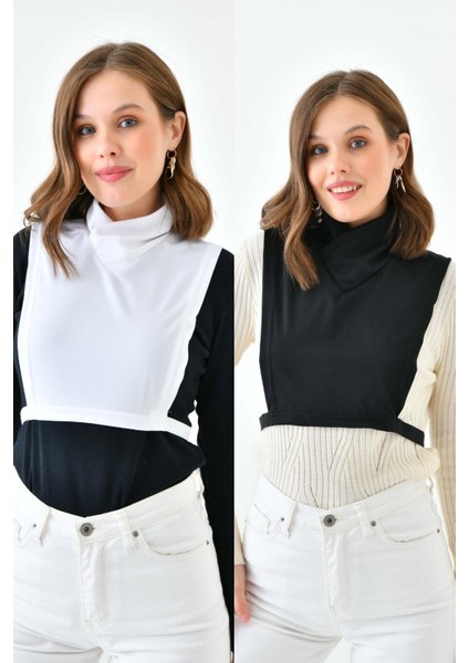 Mırach 2'li Çapraz Yaka Boyunluk - Siyah Beyaz | Tesettür Crop Body Boyunluk Bluz Içlik indirimleri