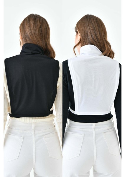 Mırach 2'li Çapraz Yaka Boyunluk - Siyah Beyaz | Tesettür Crop Body Boyunluk Bluz Içlik