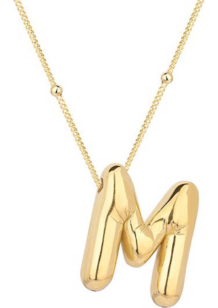 925 Ayar Gümüş Gold Balon M Harfi Kadın Kolye T7861 (491491)