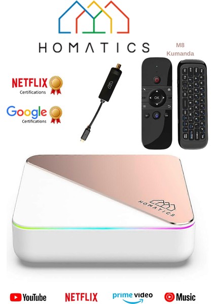 Box R 4k Plus Rose Gold Android Tv Box | 4gb/32gb + M8 Air Mouse + Siyah Type-C Dvb-S Tuner | 3’Lü Set