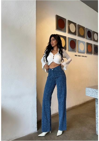 Kadın Mavi Renk Vintage Geniş Paça Pantolon fiyatları