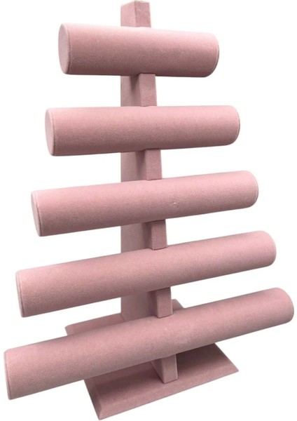 Süet Kumaş Pembe Renk Beş Kademeli 45/34 cm Bileklik-Saat Sergileme Standı