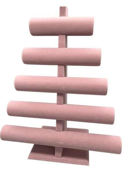 Süet Kumaş Pembe Renk Beş Kademeli 45/34 cm Bileklik-Saat Sergileme Standı fiyatları