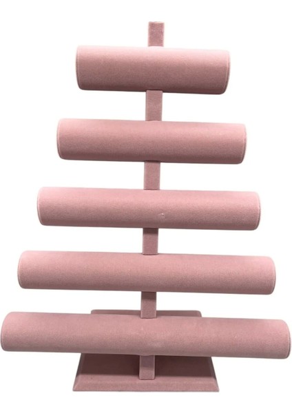 Süet Kumaş Pembe Renk Beş Kademeli 45/34 cm Bileklik-Saat Sergileme Standı fırsatları