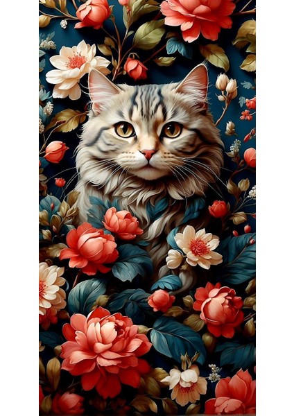 Çiçek Desenli Kedi V Ev Duvar Salon Güzellik Salonu Ofis Dükkan Dekarasyon Kanvas Tablo fiyatları