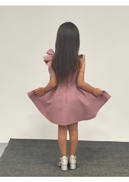 Kız Çocuk Abiye Lila Kısa Omuz Detaylı Krep Kumaş Abiye Elbise 5-10 Yaş fırsatları