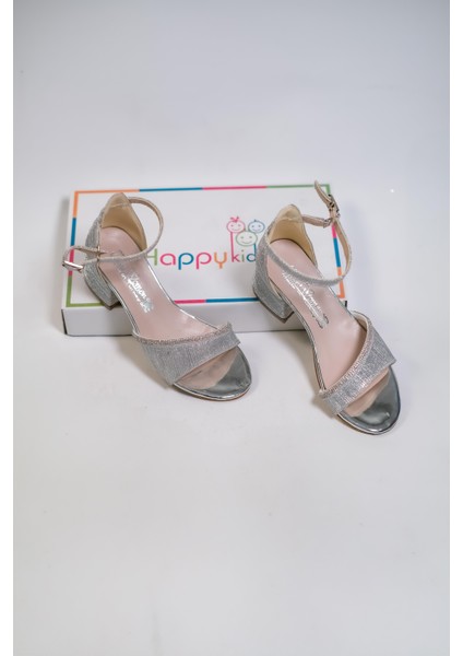Kız Çocuk Abiye Ayakkabı Çizgili Sutaşlı Gümüş Mezüniyet-Düğün Topuklu Çocukabiye Ayakkabı fırsatları