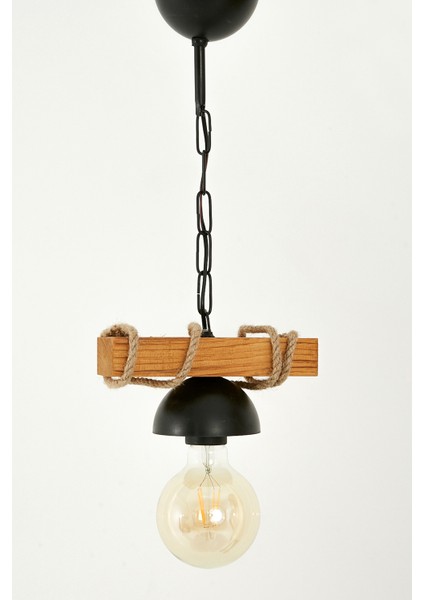 Ahşap Halatlı Tekli Rustik Avize Modern Tasarım Açık Ceviz modelleri