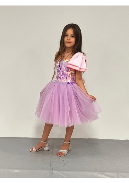 Kız Çocuk Askılı Tek Omuz Kurdele Detaylı Payetli Tüllü Abiye Elbise 4-8 Yaş Yaş fiyatları