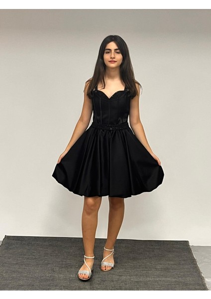 Kız Çocuk Askılı Mini Siyah Pileli Payet Detaylı Kısa Balon Etek Abiye Elbise 10-15 Yaş fiyatları