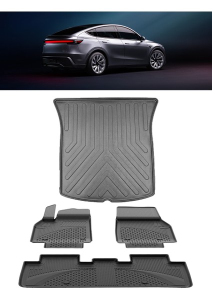 Premıum Tesla Model Y Juniper 2025 ve Sonrası 4.5d Paspas 3D Rizline Bagaj Havuzu Set