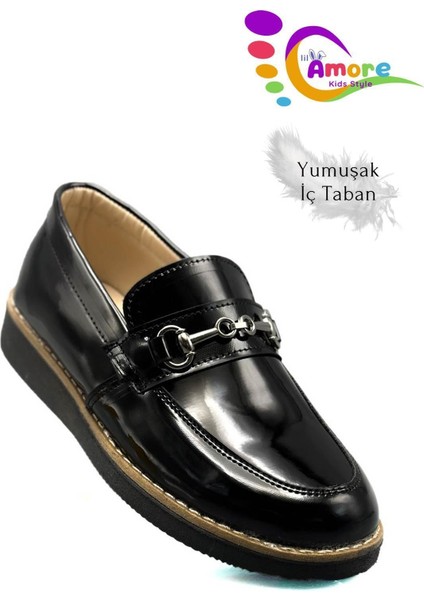 Erkek Çocuk Klasik Ayakkabı Bağcıksız Suni Deri Siyah modelleri