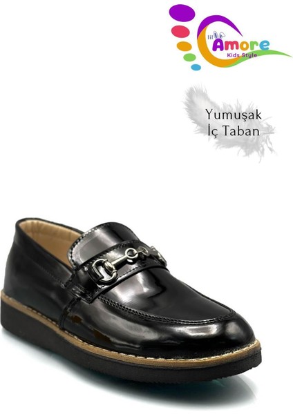 Erkek Çocuk Klasik Ayakkabı Bağcıksız Suni Deri Siyah indirimleri