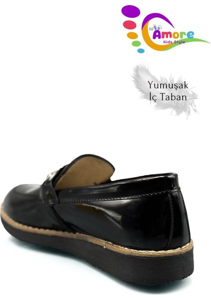 Erkek Çocuk Klasik Ayakkabı Bağcıksız Suni Deri Siyah