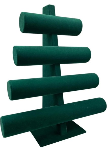 Süet Kumaş Yeşil Renk Dört Kademeli 38/34 cm Bileklik-Saat Sergileme Standı