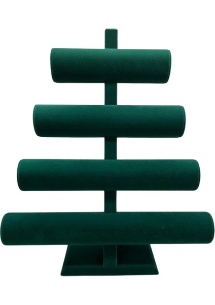 Süet Kumaş Yeşil Renk Dört Kademeli 38/34 cm Bileklik-Saat Sergileme Standı modelleri