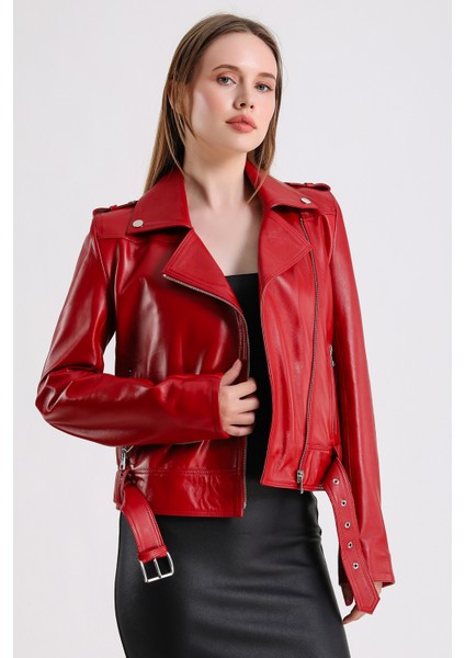 Milenni Kadın Deri Biker Ceket