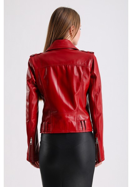 Milenni Kadın Deri Biker Ceket