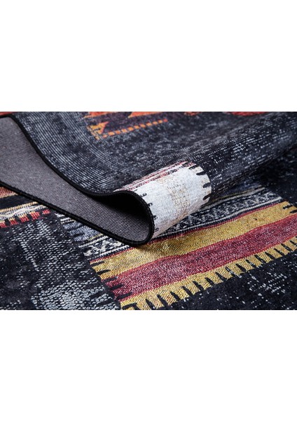 Bierun Siyah Patchwork Etnik Modern Desenli Makinada Yıkanabilir Hav Toz Vermez Leke Tutmayan Kaymaz Taban Dijital Makine Baskı Salon Yolluk Mutfak Halı fırsatları