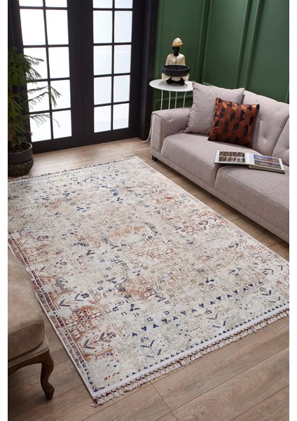 Krajenski Krem Göbekli Etnik Modern Desenli Makinada Yıkanabilir Hav Toz Vermez Leke Tutmayan Kaymaz Taban Dijital Makine Baskı Salon Yolluk Mutfak Halı fiyatları